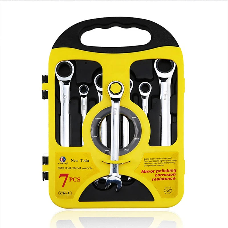 Public 7PCS Cr-V Ratchet Wrench Set Gear Combination Spanner Set