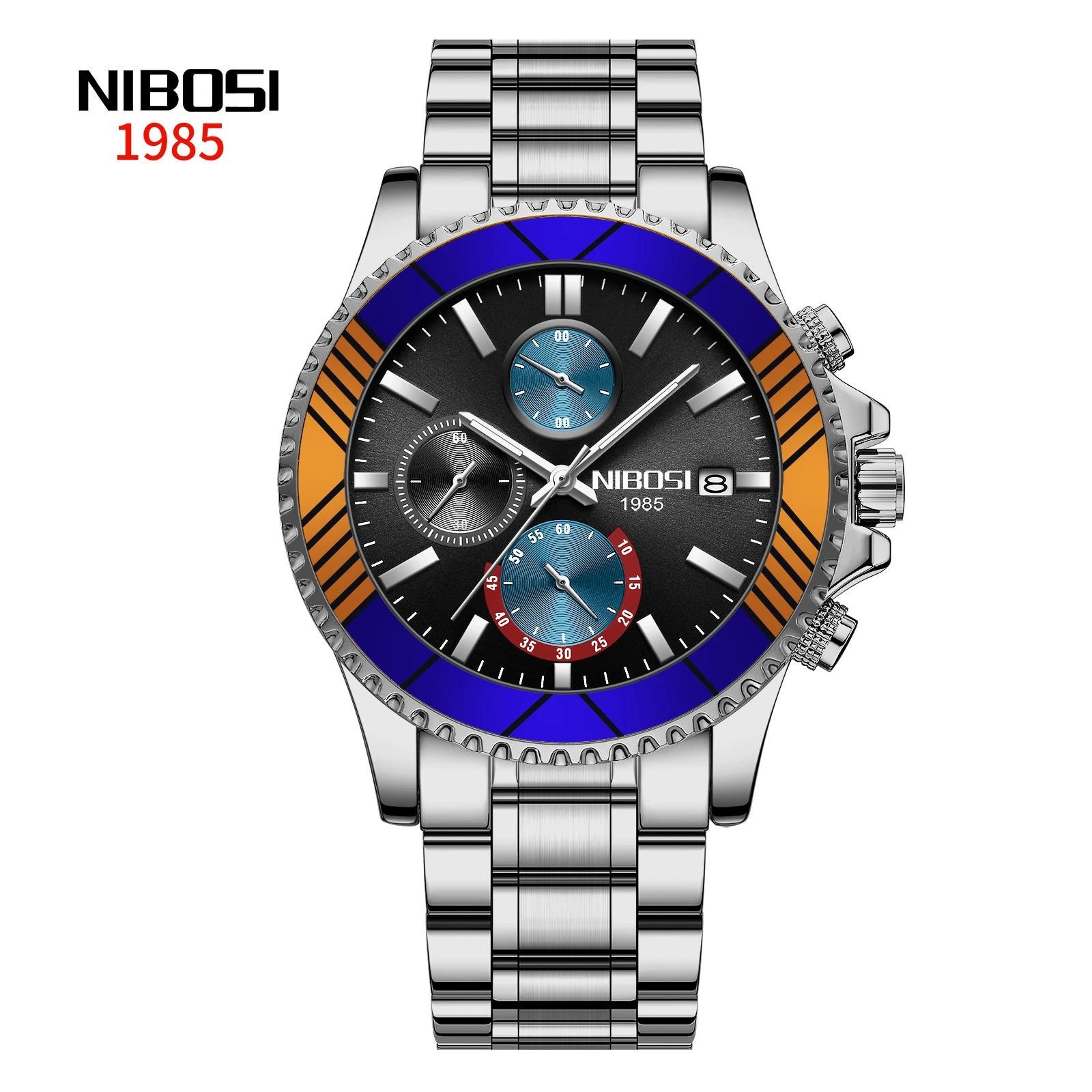 NIBOSI 2553 Sports Male Quartz Chronograph Watches Luxury Clock Stainless Steel Band Wristwatches for Men