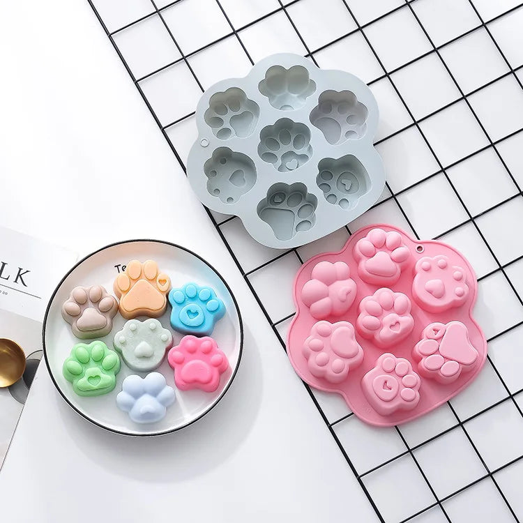 Food Grade Lovely Cat Print Paw  Ice Cube Tray Mold  2  Types 7 Holes Cat Paw Shaped Silicone Cake Chocolate Molds