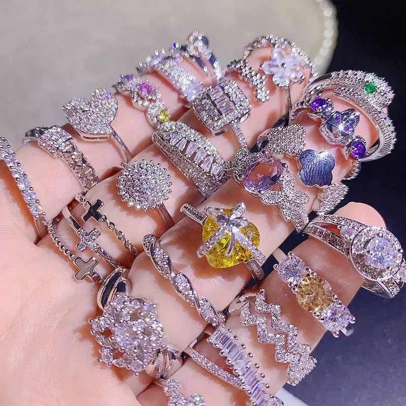 Fashion Micro-Inlaid Zircon Ring Jewelry Silver Plated Color Preservation Ring Diamond Rings Wholesale Manufacturer Mixed Batch
