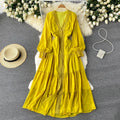 Long Sleeve O-Neck Solid A-Line Dress Autumn Lace Lace High Waist Maxi Dress Ladies Casual Dress Clothes Women Wholesale