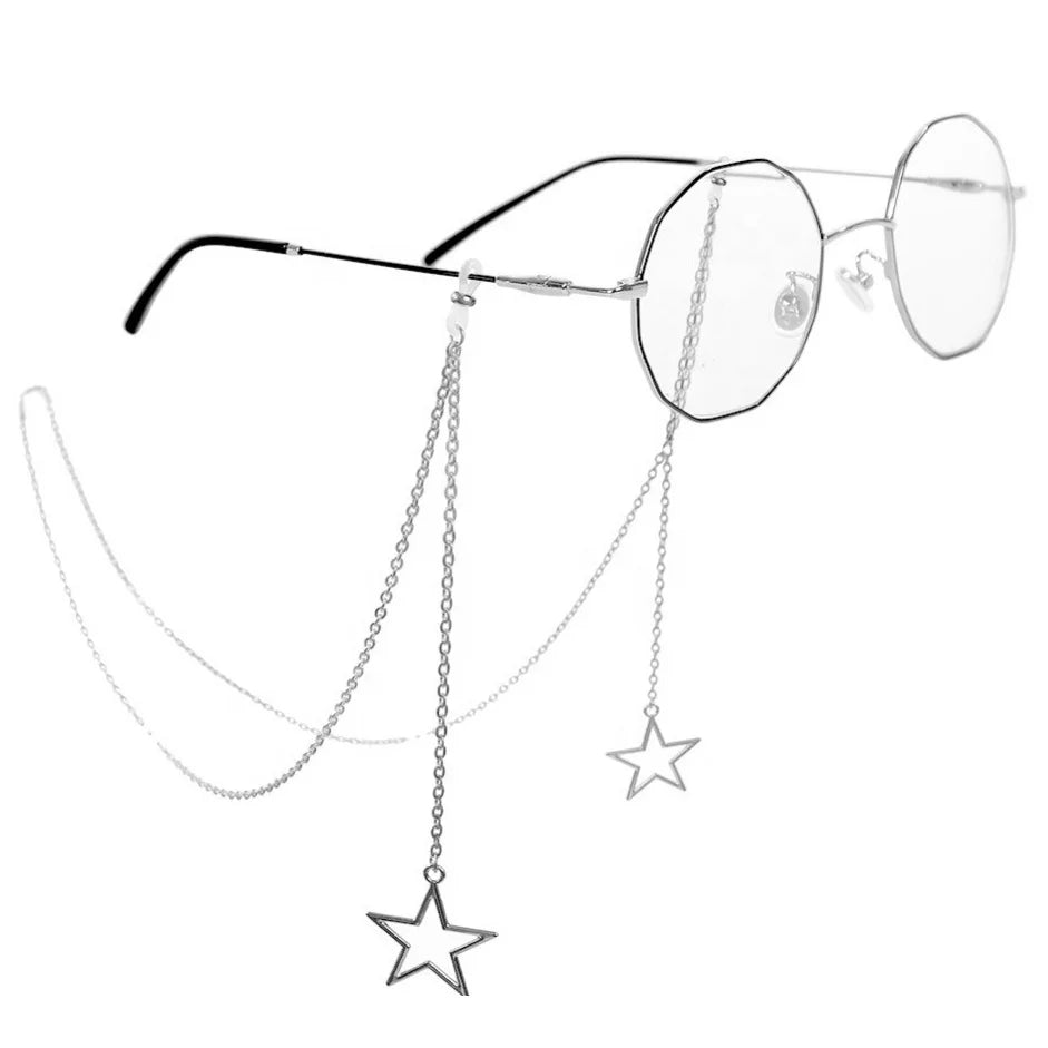 Fatingna Stylish and Simple Large Star Pendant Glasses Chain Colorfast Chain Eyeglass Chain Stainless Steel Jewelry