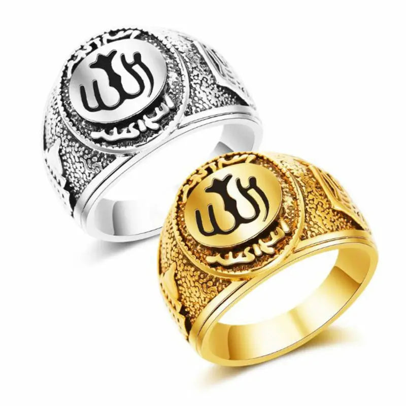 Fashion Vintage Men Charm Islamic Muslim Allah Shahada Arabic Rings God Messager Ring