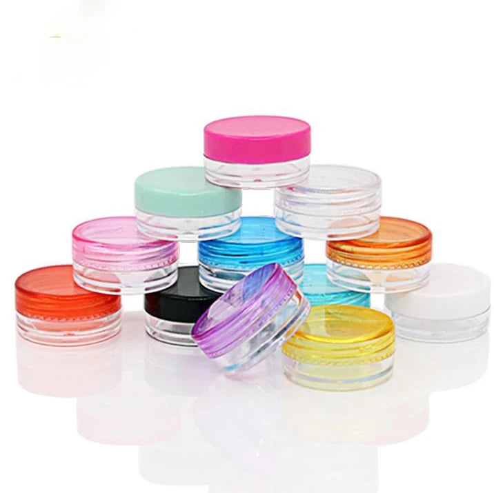 Cheap Small Sample Container clear Empty Skincare 3g 5g Round Shape Cosmetic Plastic Jars with Colored Lids