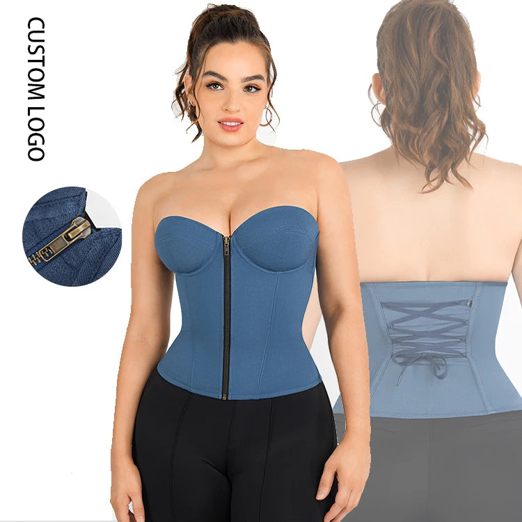 2023 New Design Tummy Control With Back With Drawstring Breast Lift up Zipper Waist Trainer Corset Top for Woman