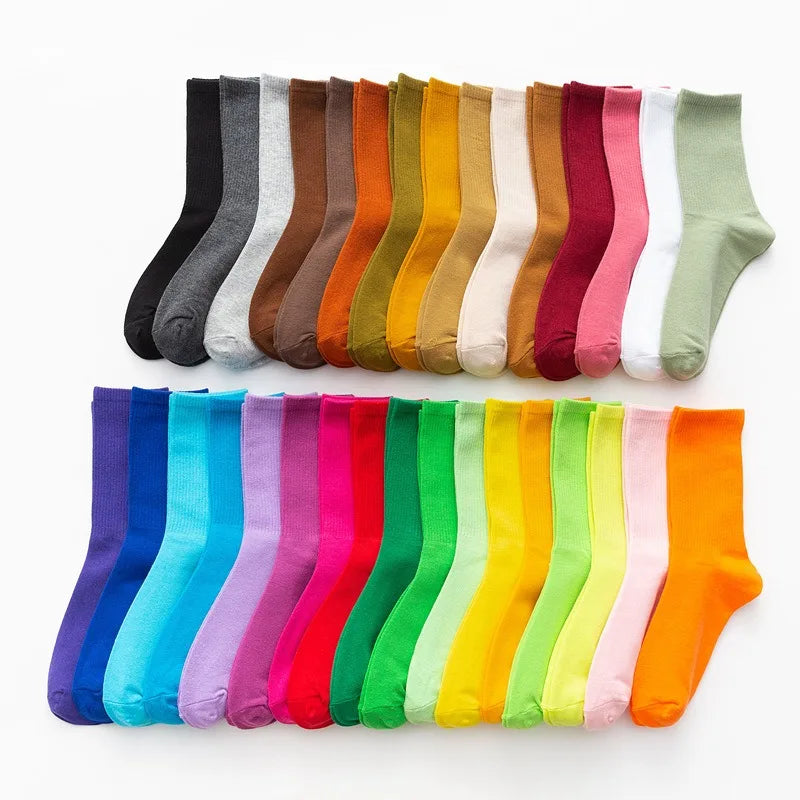 WUYANG FACTORY WY-046 Wholesale No MOQ Cotton Crew Men/women Plain Pure Candy Color Fashion Dress Sport Unisex Socks