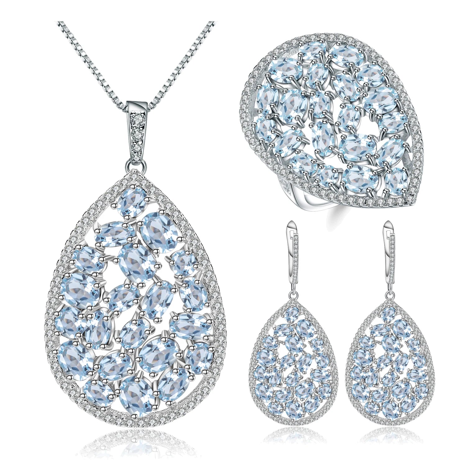 A852 Abiding Fine Jewelry Custom Sky Blue Topaz Gemstone Jewellery Women Classic Wedding Bridal Jewelry Sets