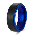 POYA Black and Blue Plated Tungsten Ring Steped Edges for Mens Wedding Ring