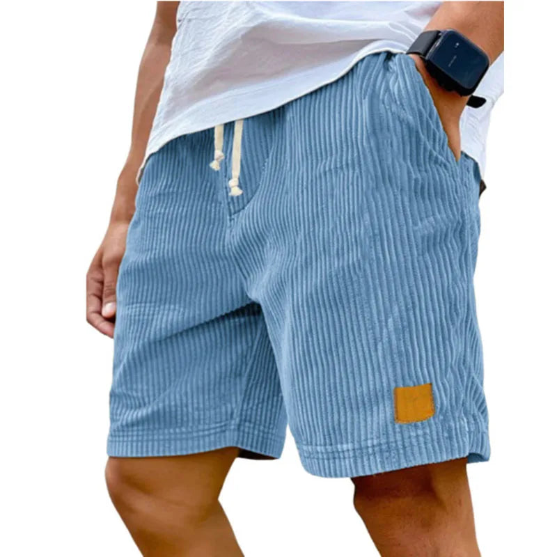 RNSHANGER Summer Solid Color Men's Casual Shorts Fashion Elastic Waist Drawstring Vintage Corduroy Stylish Casual Shorts