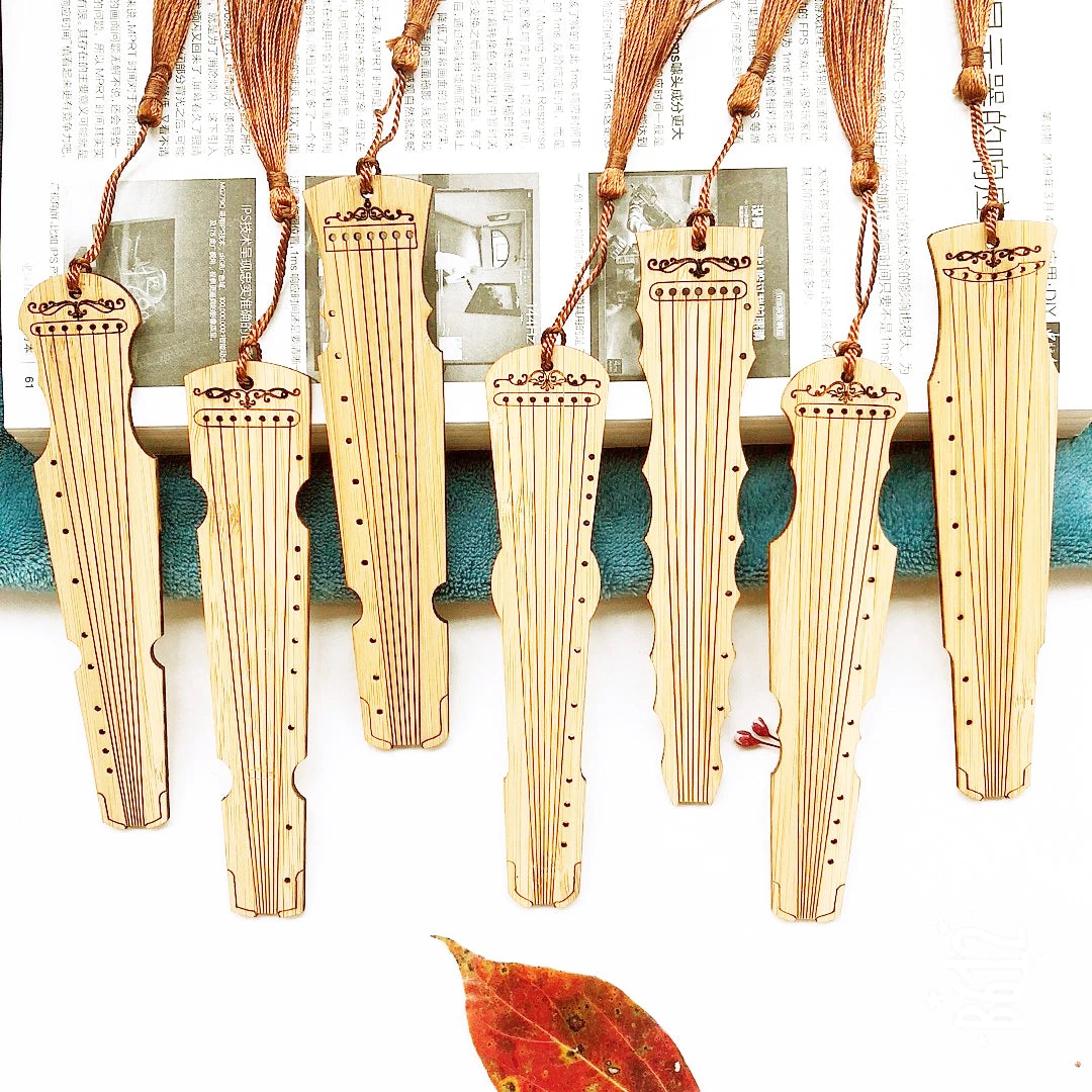 Hot Sale Trendy Chinese Traditional Musical Instrument Custom Logo Sublimation Wood Bamboo Guqin Bookmark Carved Bamboo Crafts