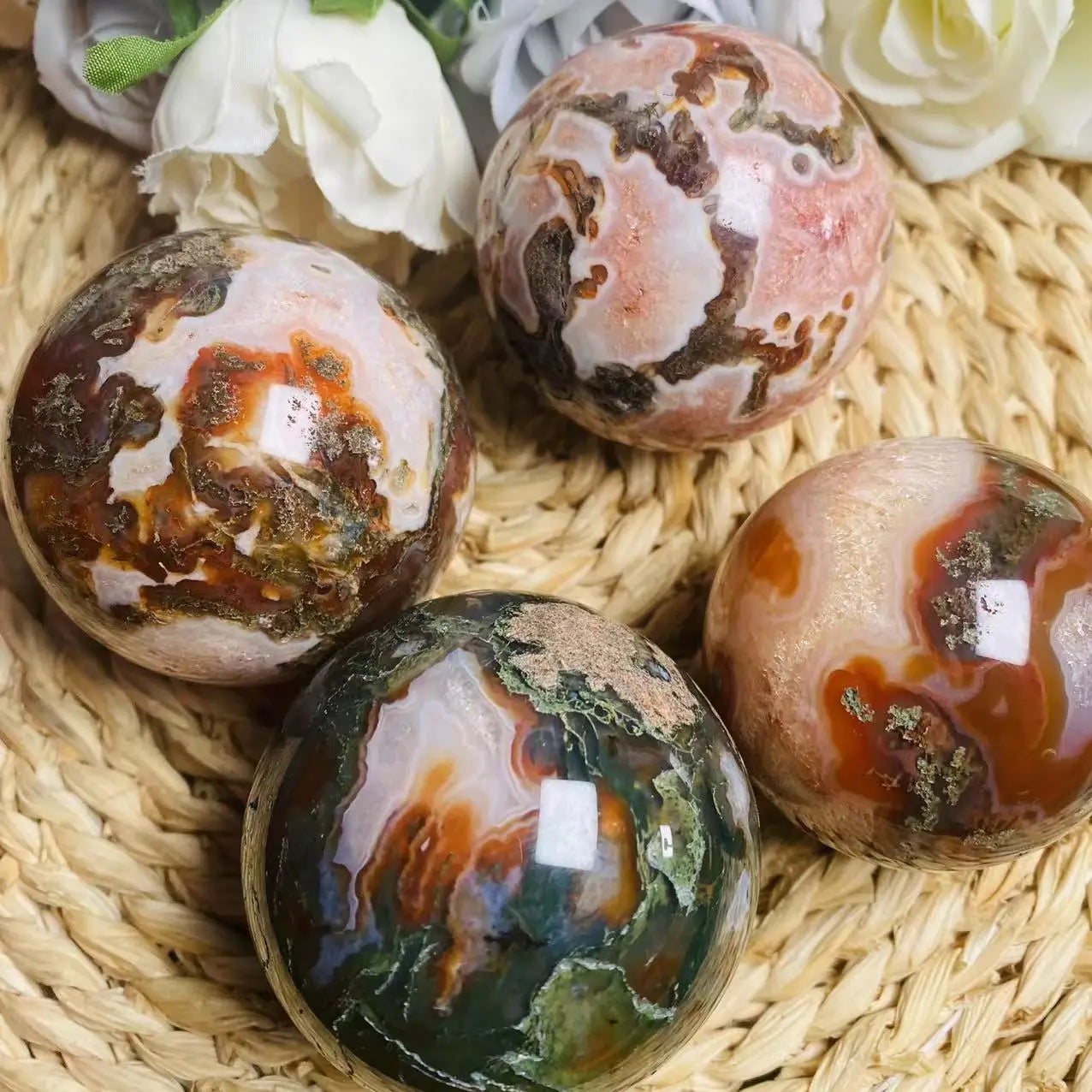 Factory Price Polished Natural Stone Balls Healing Red Moss Agate Crystal Spheres for Home Decoration