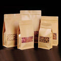 Wholesale Eco-friendly Recyclable Heat Seal Zipper Luxury Food Packaging Ziplock Drip Brown Kraft Paper Empty Bulk Beans Pizza
