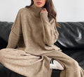 Enyami Turtleneck Pullover Sweater Pants 2 Pieces Knitted Casual Knitted Sweatshirt Women Loungewear Trousers Suit Winter Set