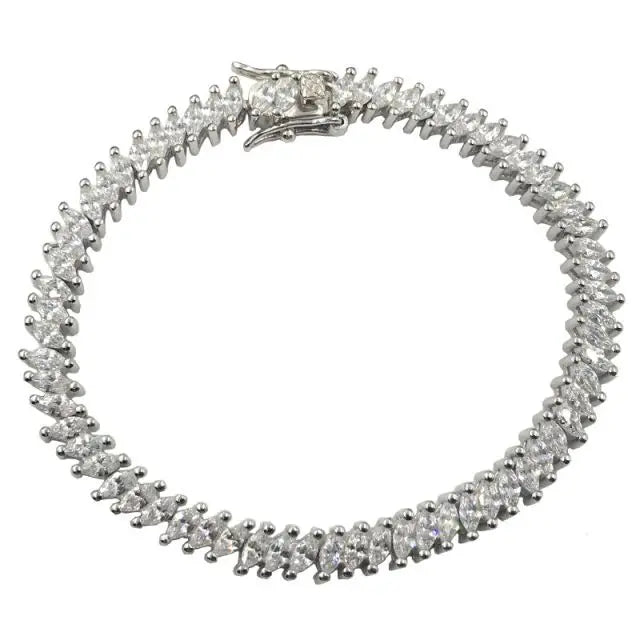 Sterling Silver Rhodium Blue Marquise Cut Cubic Zirconia Tennis Bracelet
