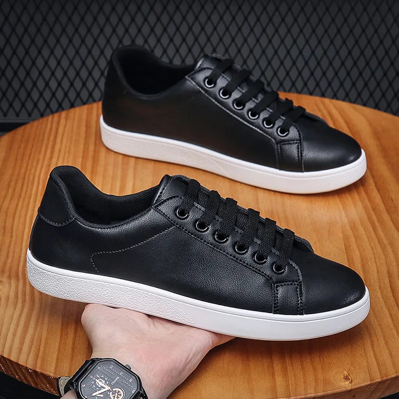 Mens White ShoesPU Face Comfortable and Lightweight Breathable Waterproof Stain Resistant Wear-resistant Low Cut Sports Shoes