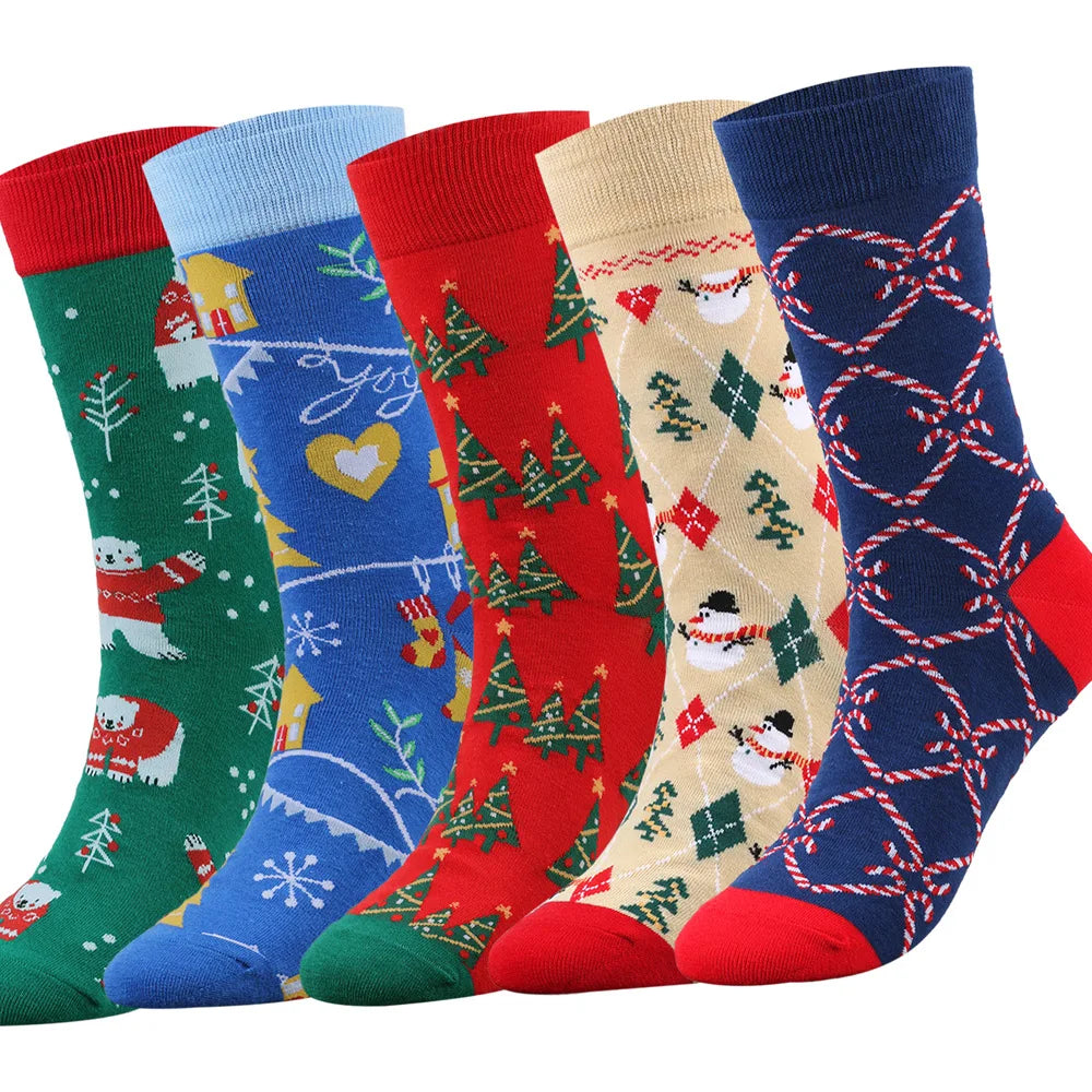 Winter Novelty Cozy Crew Cotton Colorful Sock Fuzzy Cozy Thick Socks Snowflake Santa Claus Fun Christmas Socks for Unisex