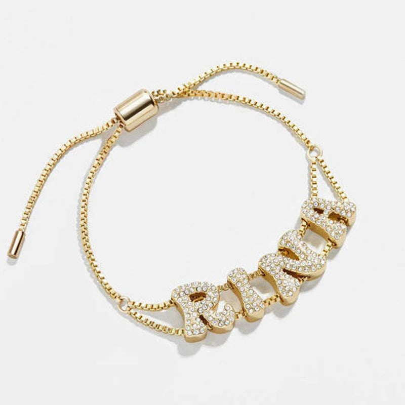 Diamond Bubble 26 Letter Initial Pendant Bracelets Pave Cz Diy Custom Name Zirconia Bubble Letter Bracelets for Women Gifts