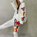 Hot Style Butterfly Print Outfit Suit Long Sleeved Sweatsuits for Women Hooded Zipper Casual Sweater Suit