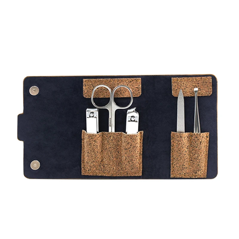 New Design Portable Manicure & Pedicure Set 4pcs Mini Mini with New Pattern Leather Bag for Men Travel Grooming Kit