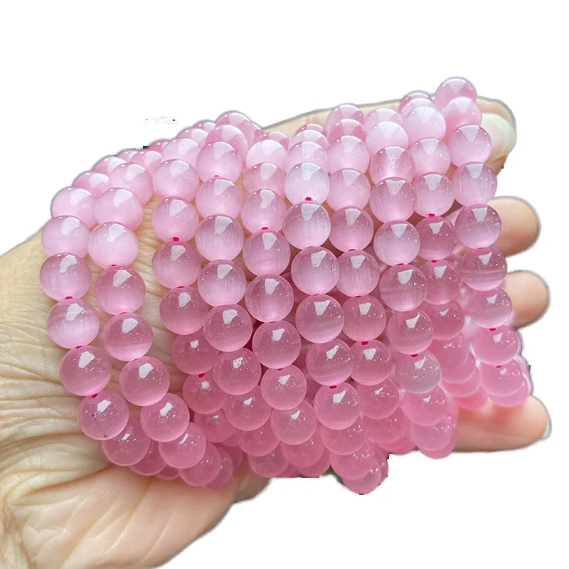 Classic Style Natural Color Cat Eyes Dark Pink Semi-Precious Gemstone Bracelet 6mm 8mm 10mm round Bead Strand Stretch