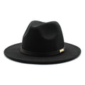 Vintage Flat Brim Felt Fedora Cap Jazz Panama Winter Cap Classic Fedora Hats With Black Leather Belt