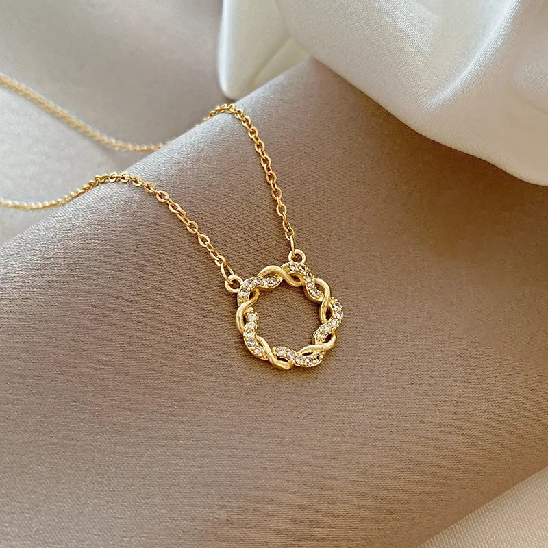 Titanium Steel Necklace Flower Zircon Hanging Clavicle Chain