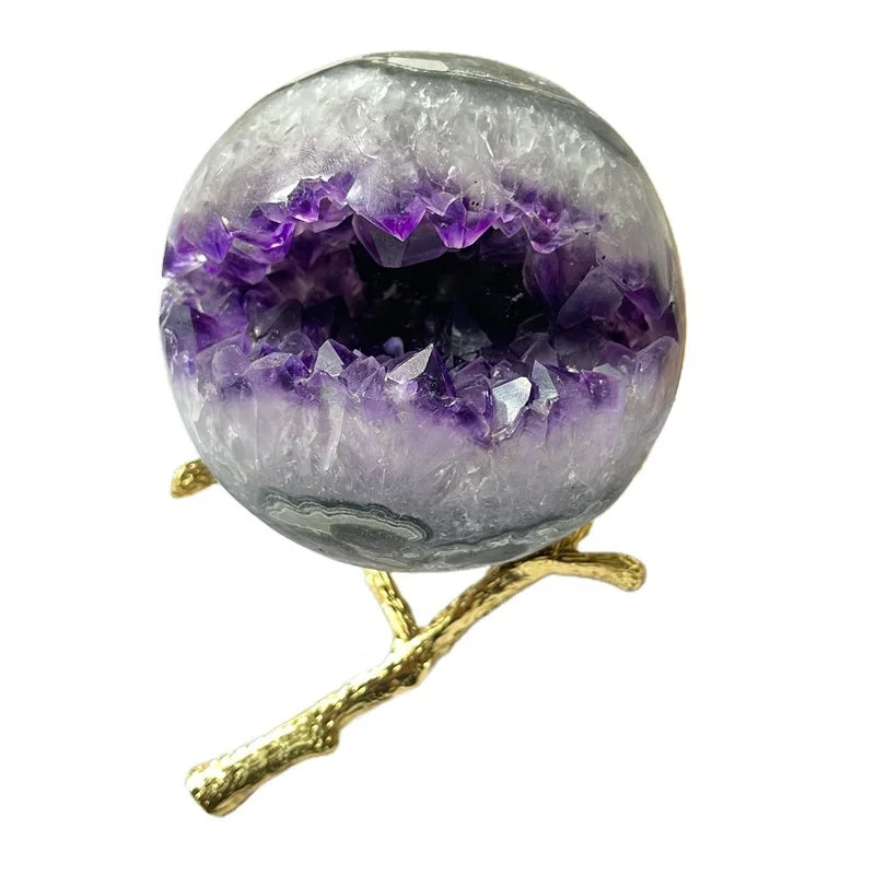 Natural Crystal Geode Ball Open Smiling Amethyst Cluster Geode Sphere for Decoration