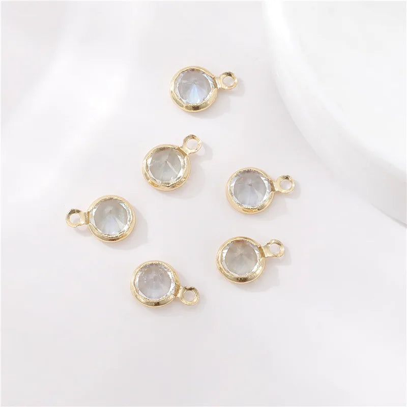 Jiexing New Trendy Jewelry Charms Brass 14K Gold Plated Small Round Zircon Pendant for Jewelry Making