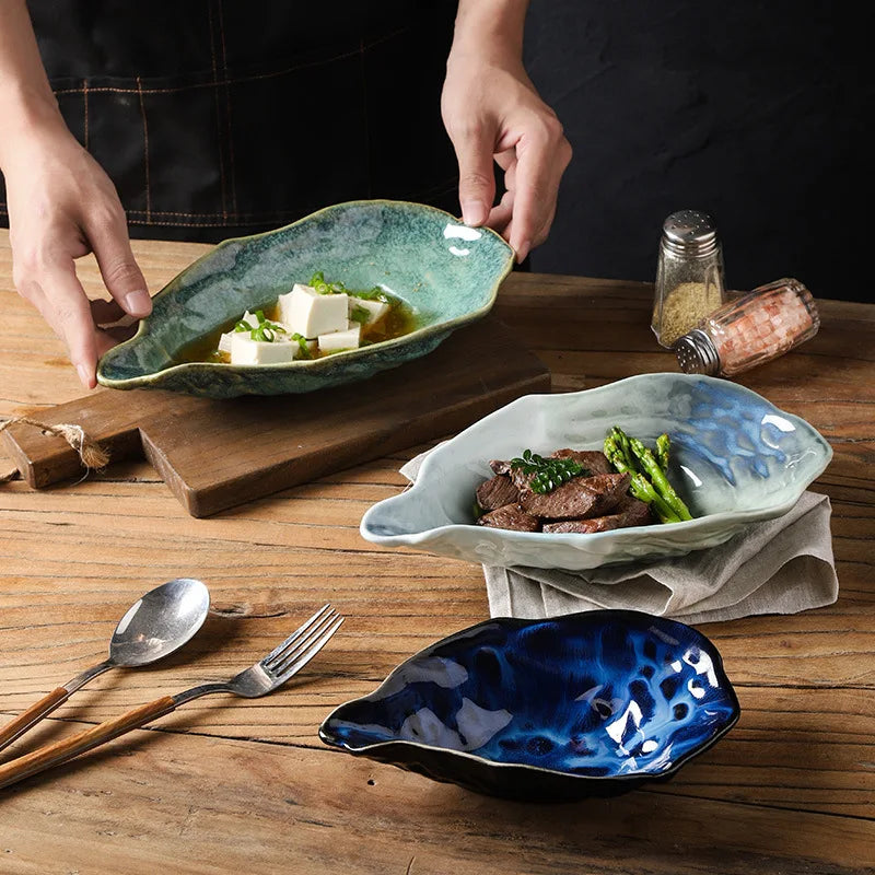 Oysters Shape Ceramic Snacks Plate Porcelain Irregular Bowl for Restaurant Shell Design Ceramic Tableware for Seafood Dishes