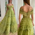 15469# Off Shoulder Soft Tulle Floor-Length Ball Gown WEdding Dress Evening Prom Dress for Women With Ribbon