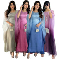 MQ118 Middle East Arab Muslim Women Evening Dress Gradient Batwing Sleeve Loose Turkey Dubai Islamic Abaya Robe Satin Dress 2024