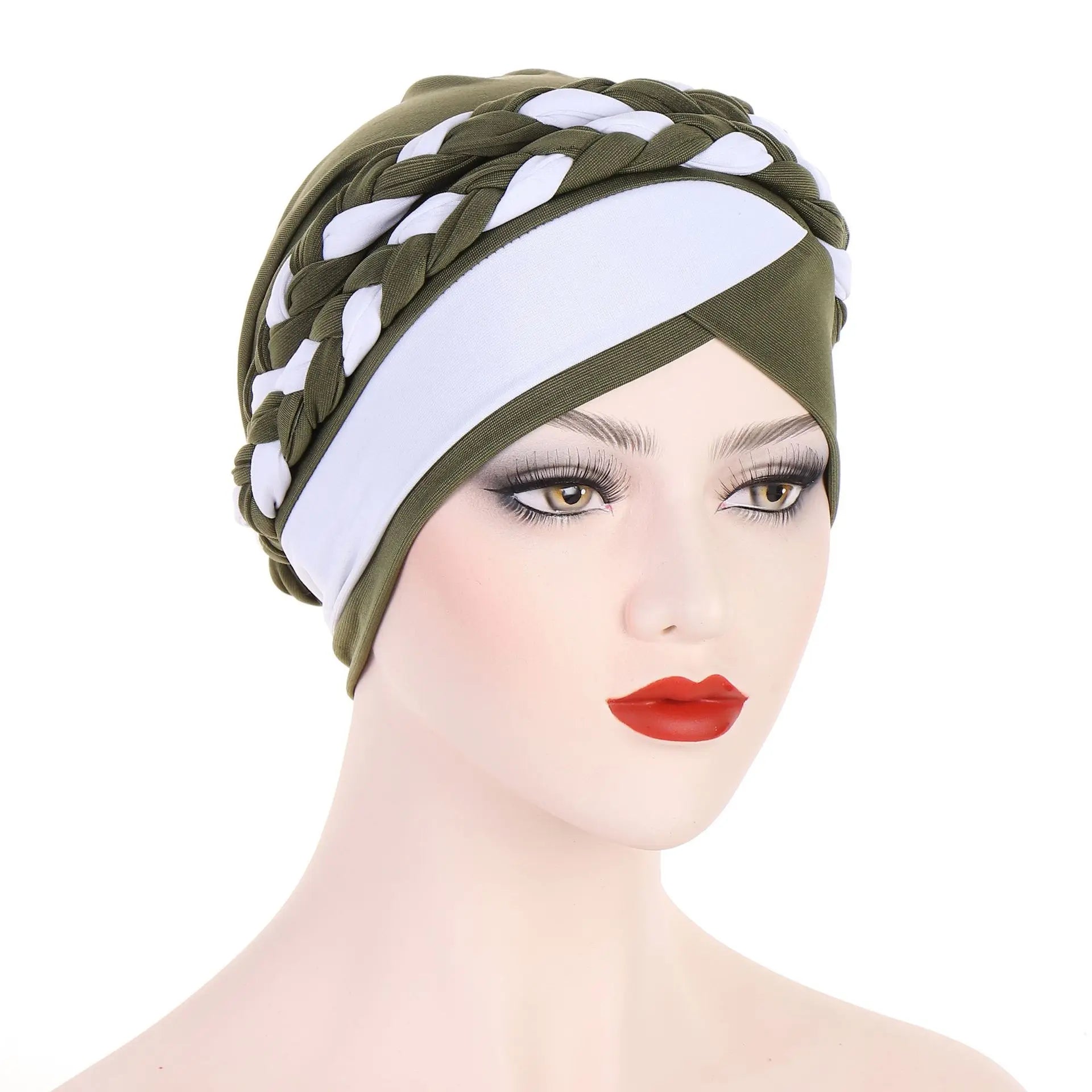 New Double Striped and Double Color Headband Fashion Braided Hat Hijab for Muslim Girls