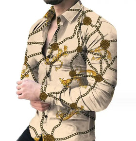Fashion Custom Men Dress Shirts Casual Turn-down Clothes Long Sleeve 3D Printing Slim Shirts for Mens