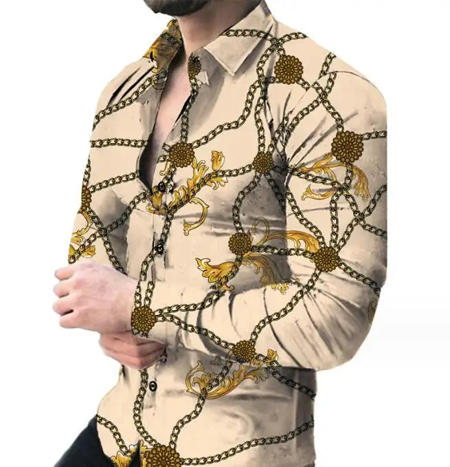 Fashion Custom Men Dress Shirts Casual Turn-down Clothes Long Sleeve 3D Printing Slim Shirts for Mens