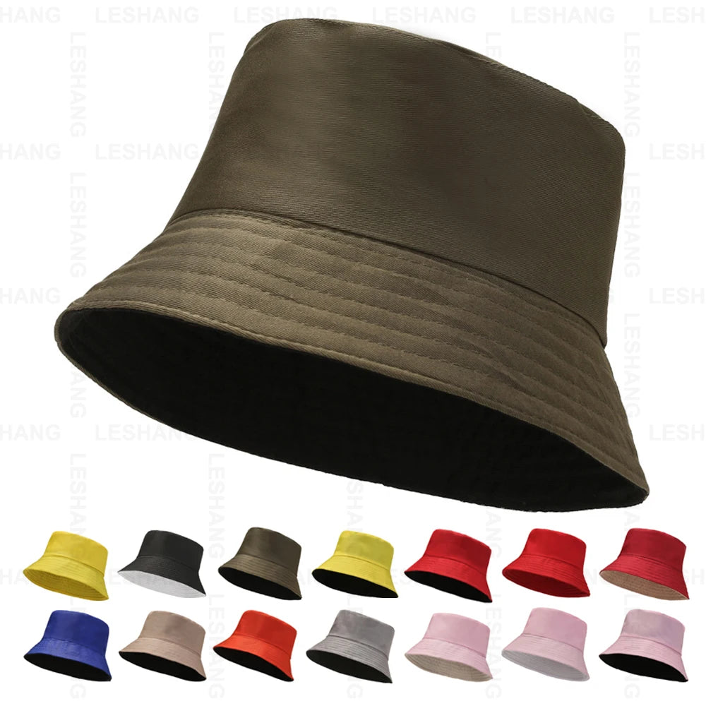 Fashion Double-sided Wide Brim Gorros Fisherman Hat Solid Color Custom Embroidery Logo Reversible Polyester Bucket Hats