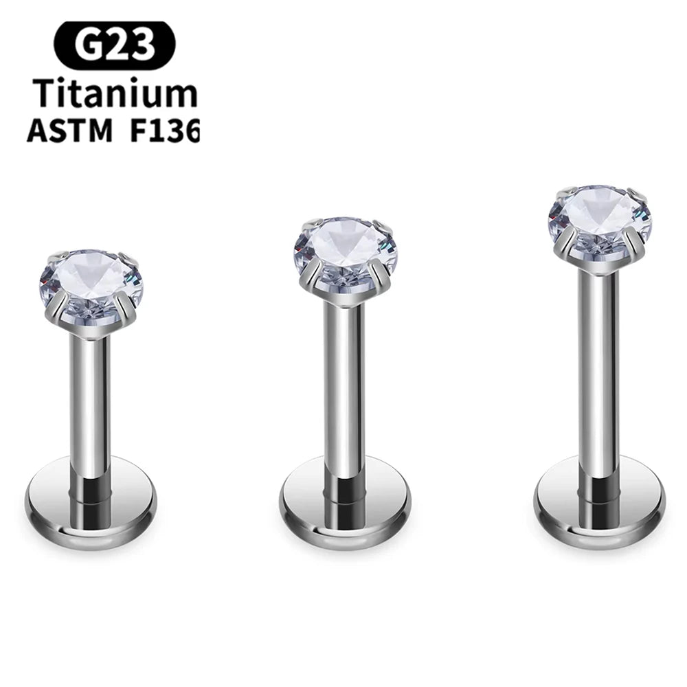 Wholesale F136 Titanium Piercing Stud Earrings 2-4mm Zircon Labret Internal Thread 16G Lip Nail Ear Tragus Body Piercing Jewelry