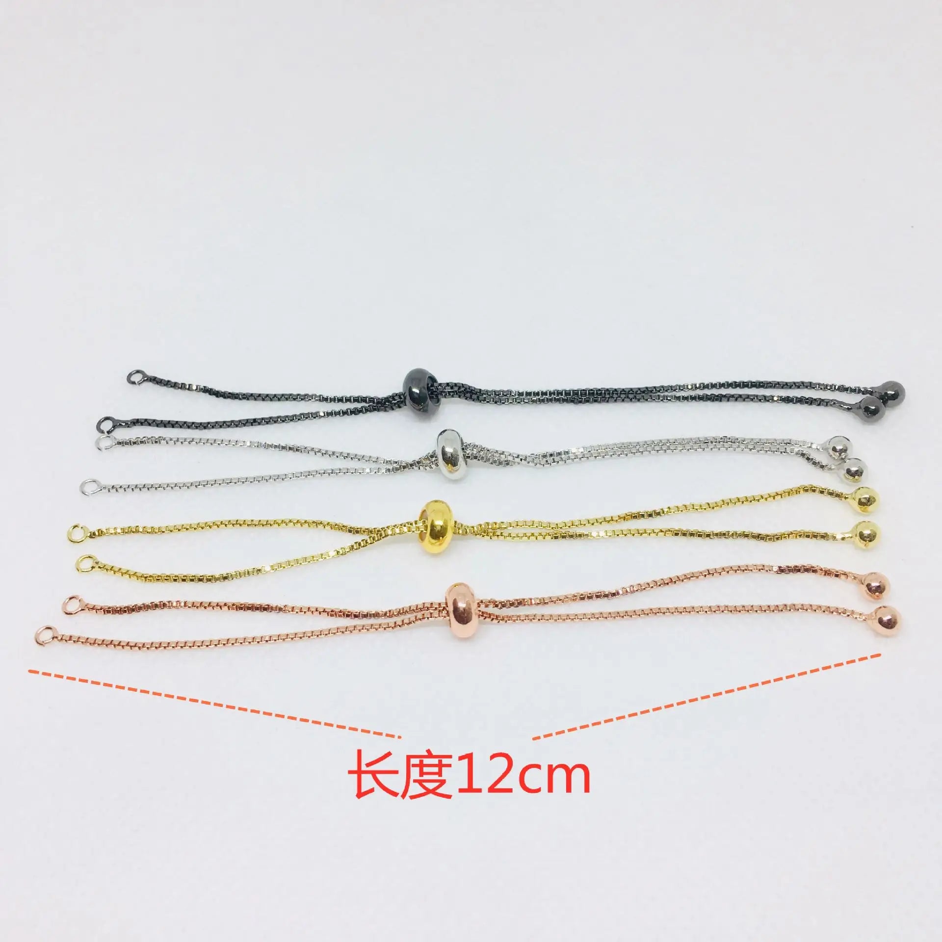 Adjustable Stainless Steel Double Rolo Chain Slide Bracelet Jewelry Making Accessory with Rubber Bead Chain Connector