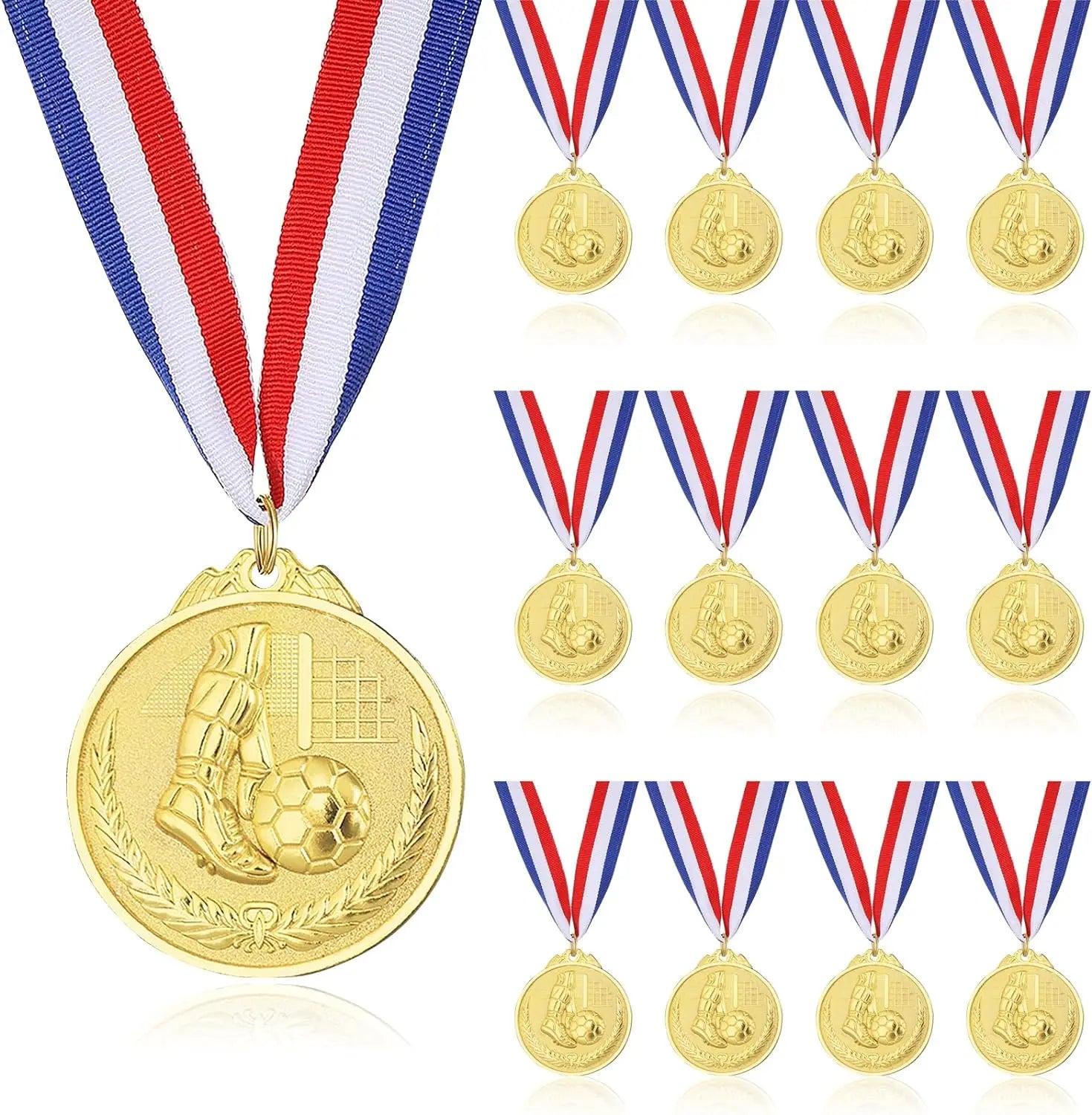 Flat Round Golden Platinum and Red Copper Award Medals with Neck Ribbon Sports Winner With Packing Lanyard