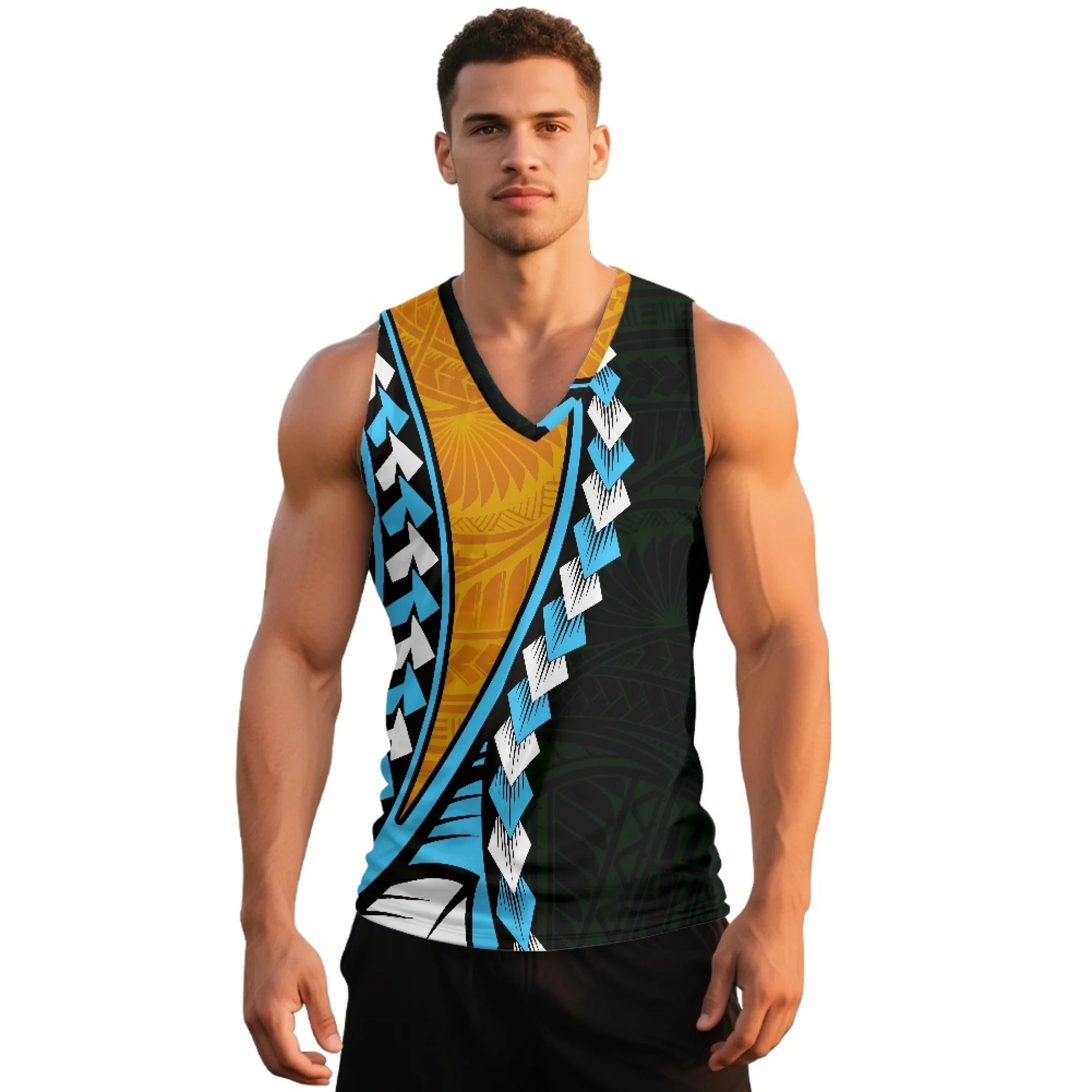 Wholesale Polynesian Custom Pattern Men's Printed Workout Tank Tops Gym Sleeveless Shirts V Neck Bodybuilding Muscle Tee Shirt
