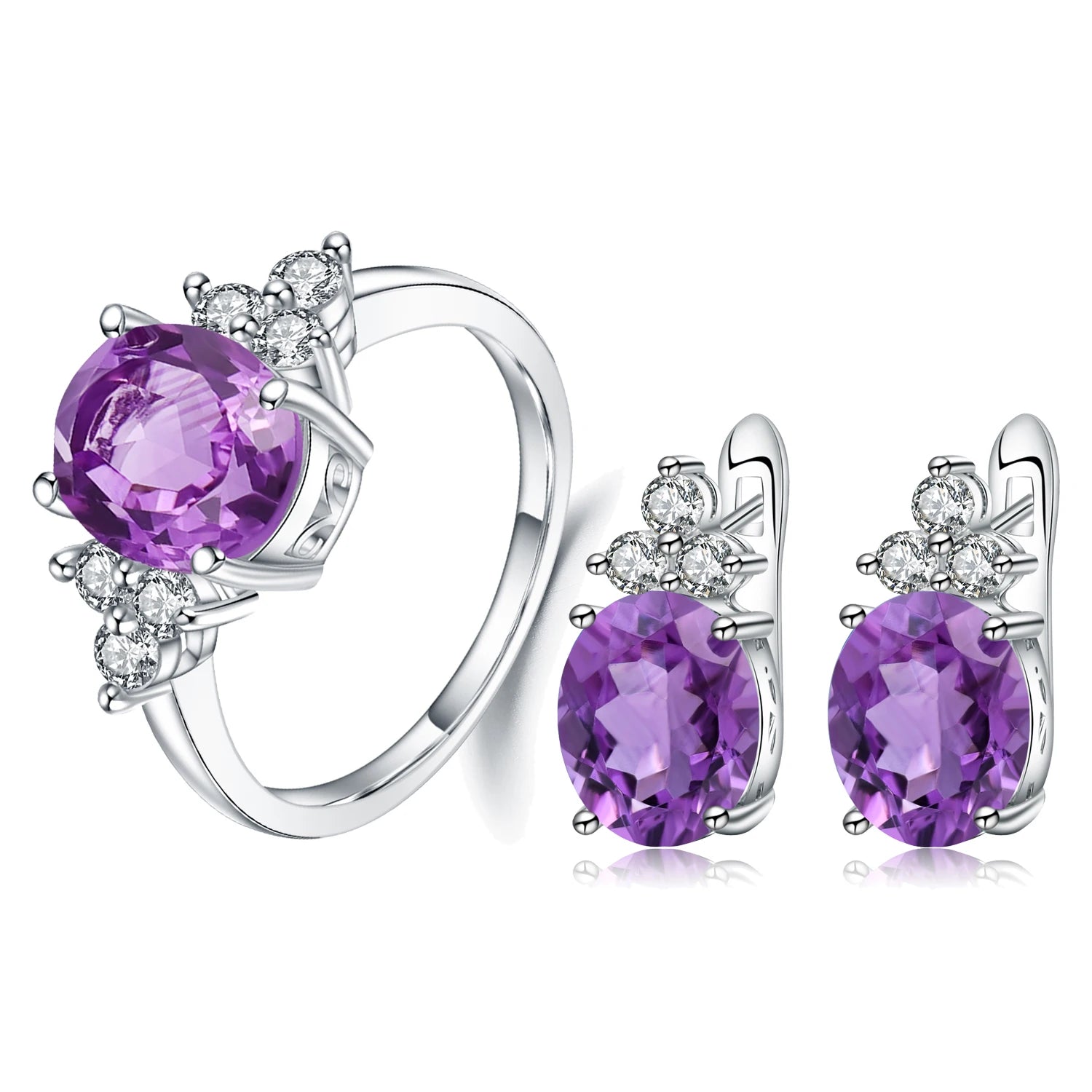 F0066 Abiding Fine Jewelry Good Selling Jewelry Silver Amethyst Natural Stone 925 Jewelry Wedding Set