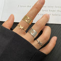 Vintage Western Couple Rings Trendy Minimalist Airplane Heart Cut-out Opening Finger Rings for Females