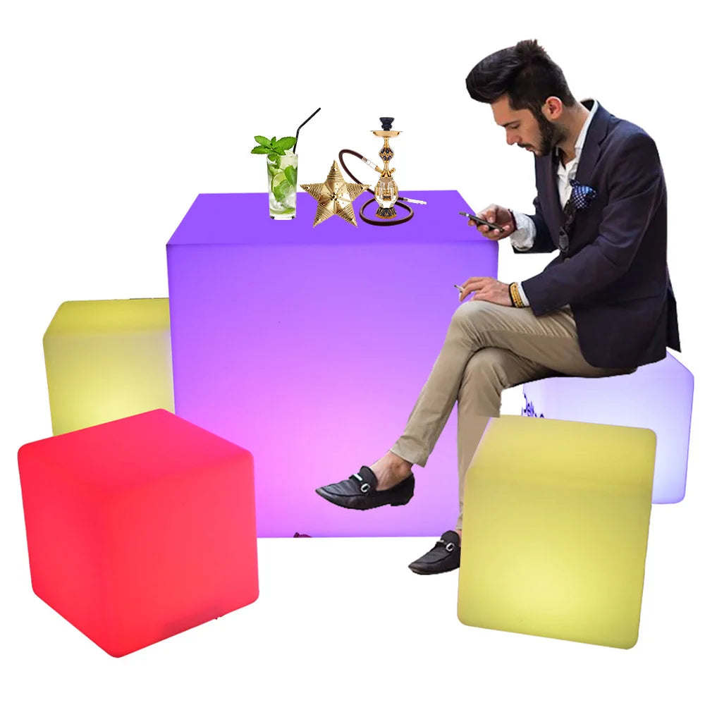Modern Comfortable Portable Outdoor LED Cube Chair 16 Colors Changing IP68 Waterproof Durable Eco-Friendly Plastic Furniture for