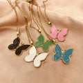 Enamel Butterfly Pendant 18K Gold Plated Colorful Zircon Link Chain Necklace Trendy Minimalist Gift