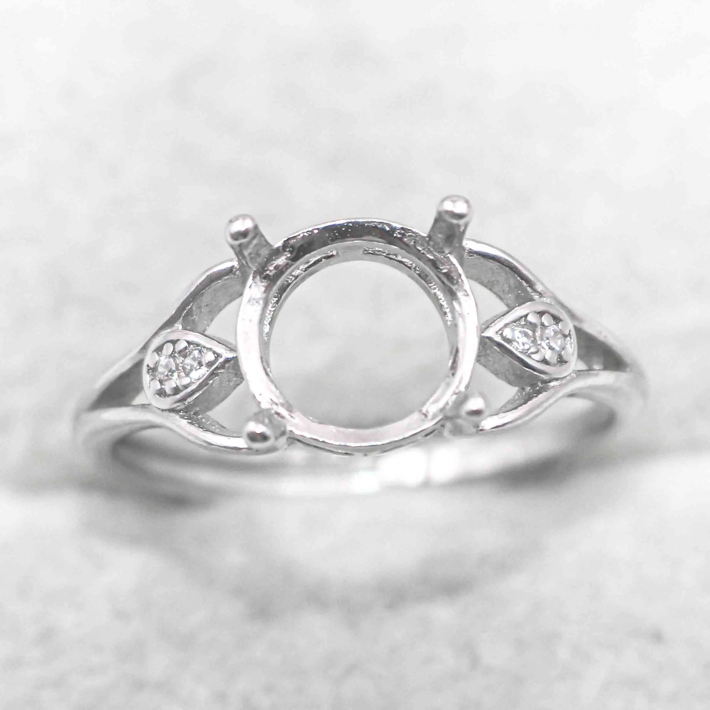 Sterling Silver 8*8mm Semi Mount Ring Empty Frame Blank Support Claw Setting S925 Base Holder Without Center Stone for DIY Inlay