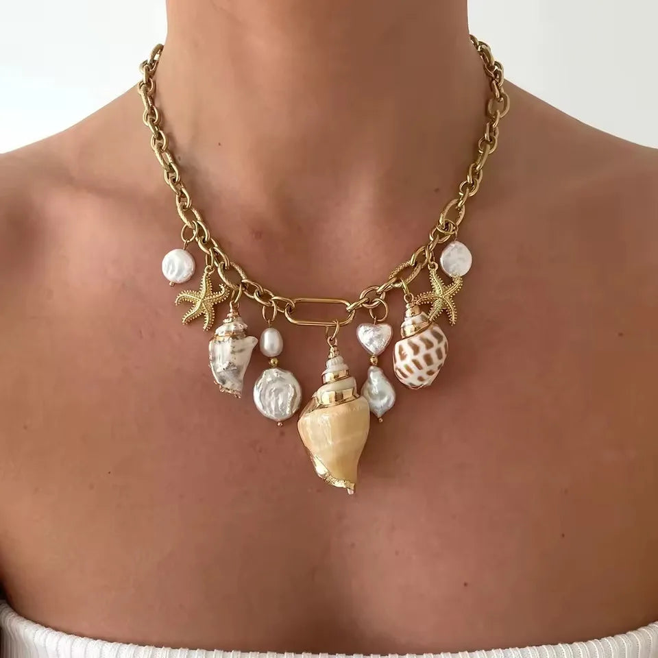 Lateefah Stainless Steel Jewelry Summer 2025 Style Light Luxury Titanium Steel Shell Necklace Fashion Pendant for