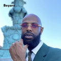 Boyarn Rimless Wooden Temple PC Lens Vintage Fashion Sunglasses for Men Women Eyewear
