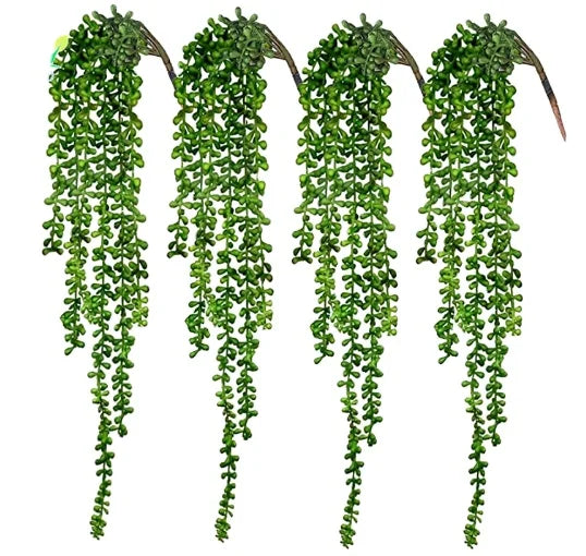 4 Pcs Artificial Succulents Hanging Plants Fake String of Pearls for Wall Home Garden Decor (24 Inches Each Length)