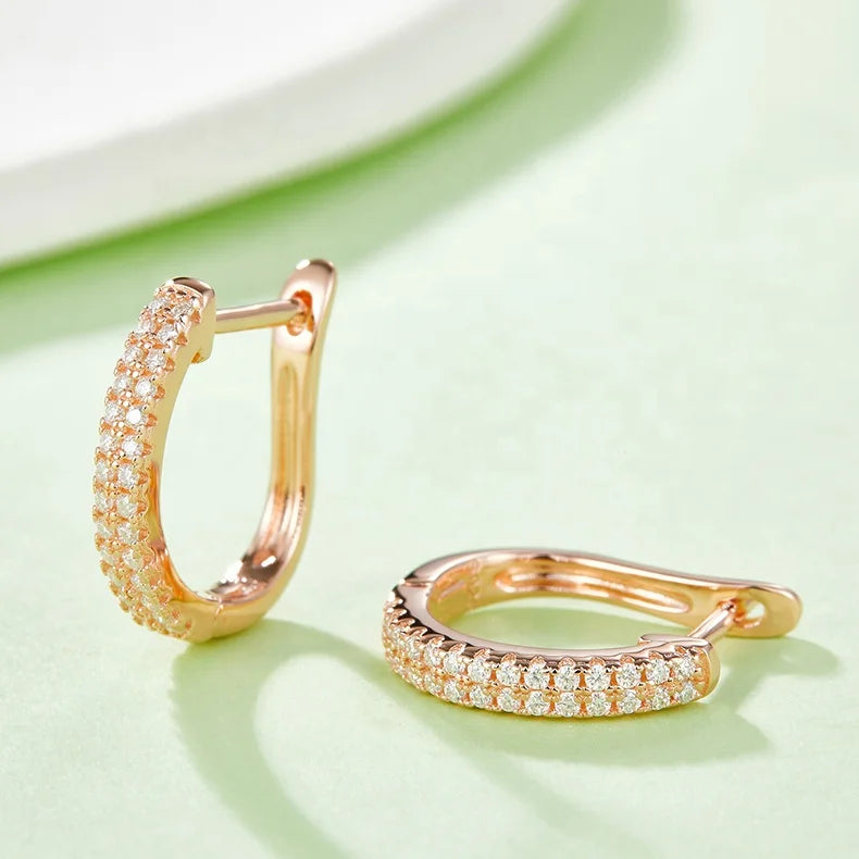 K010A Abiding Manufacturer Direct Sale S925 Silver Moissanite Diamond Two and Half Row Hoops Earrings