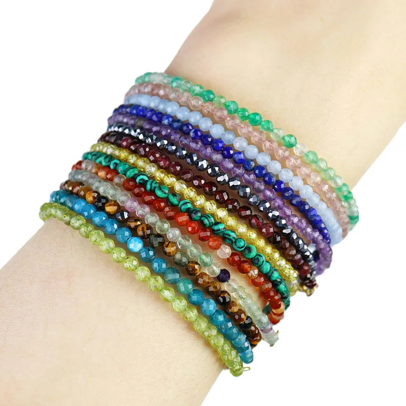 New Genuine 3MM Faceted Dainty Little Stone Bracelet Tiny Crystal Beads Cutting Bracelets With Stainless Steel Women Jewelry