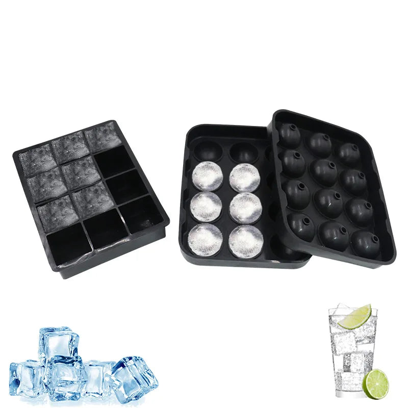 Large Silicone Ice Tray Mold BPA Free Food Grade Ice Mold Flexible 12 Hole Easy to Release  for Whiskey and Cocktails
